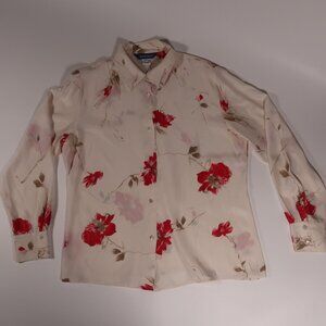 Austin Reed 100% Silk Red Floral Blouse 14 Fairy Grunge Whimsigoth Vamp